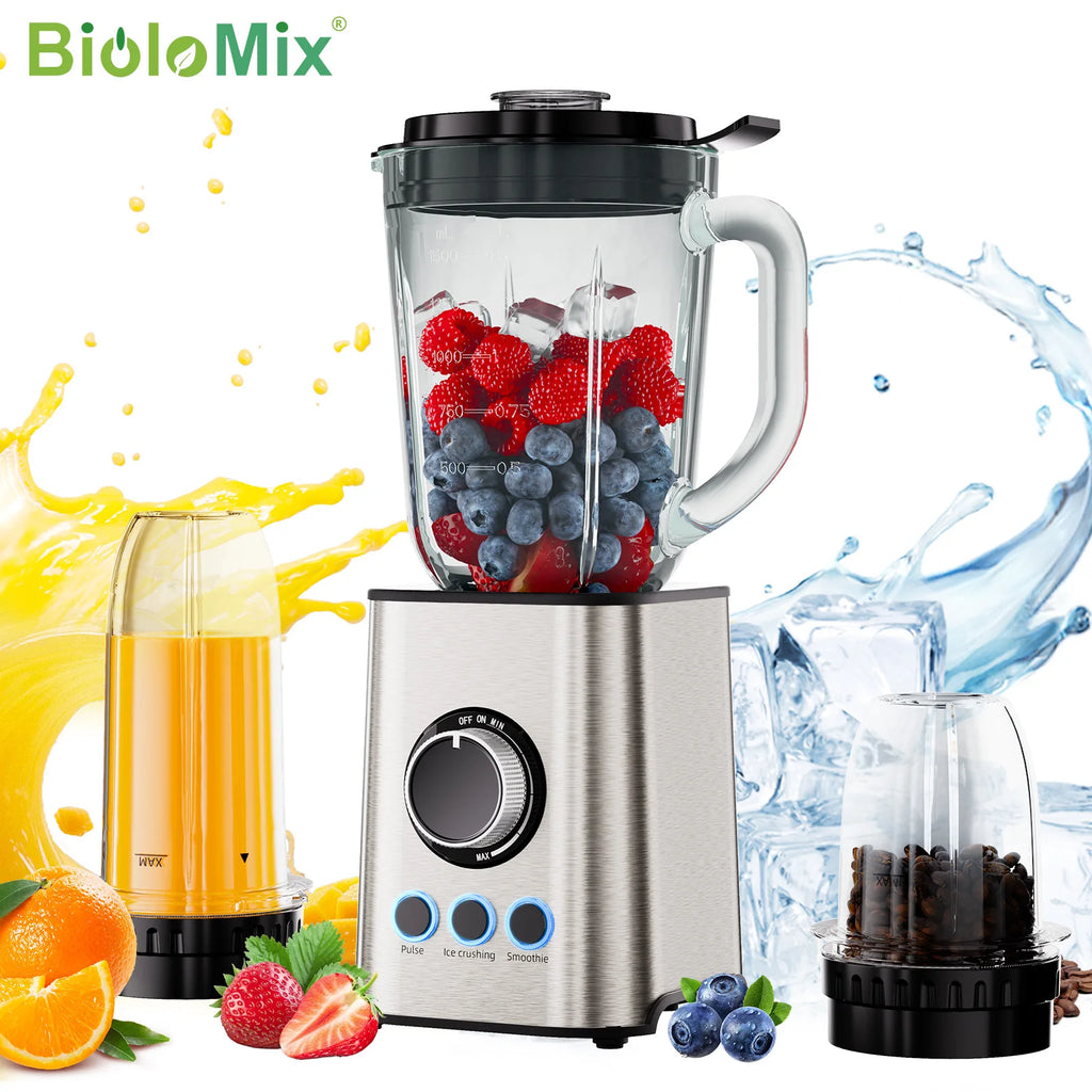 Biolomix 1300W Blender 1.5L 2 in 1 Glass Jar & Travel Cup