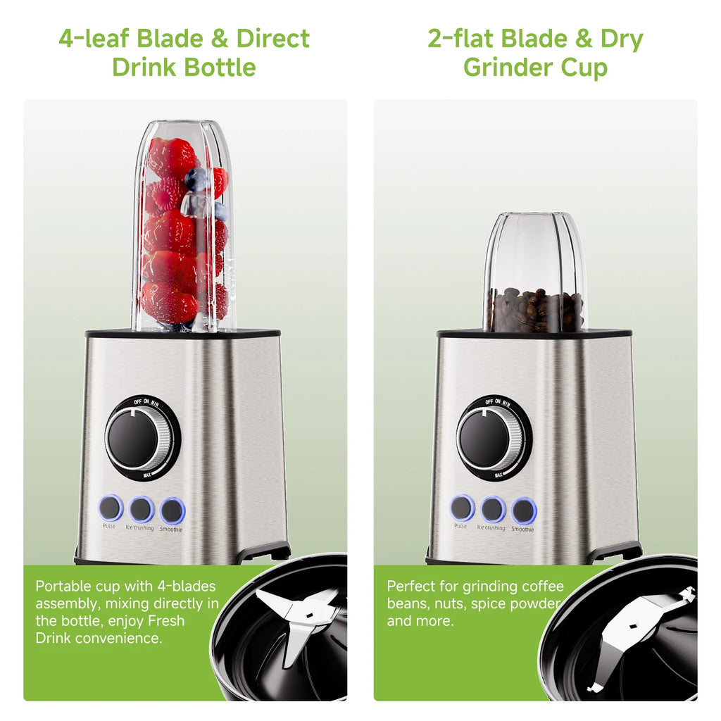 Biolomix 1300W Blender 1.5L 2 in 1 Glass Jar & Travel Cup
