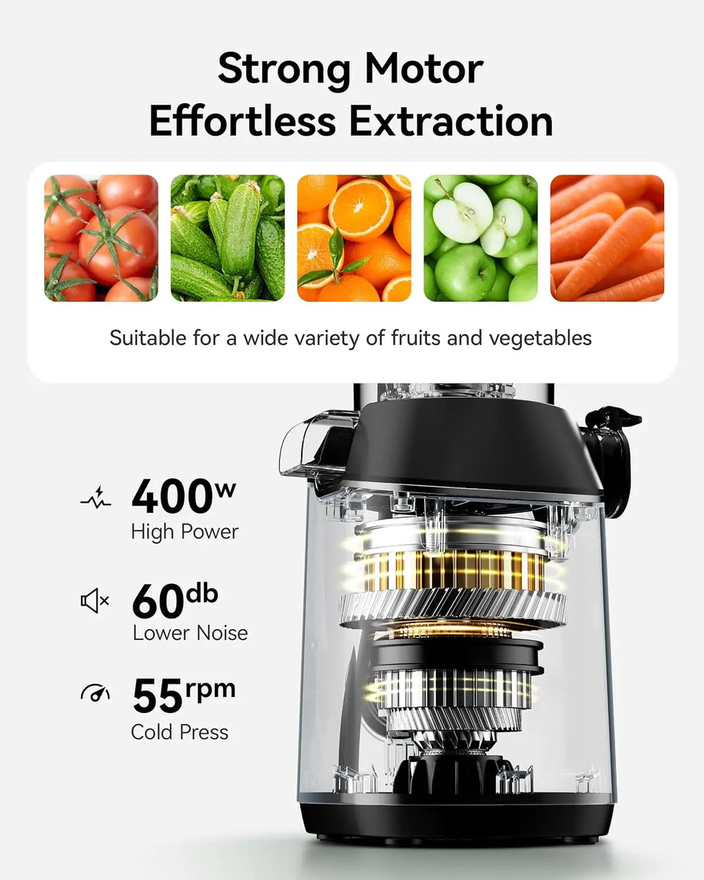Cold Press Juicer 400W 500–1000ml – 5.6” Wide Chute