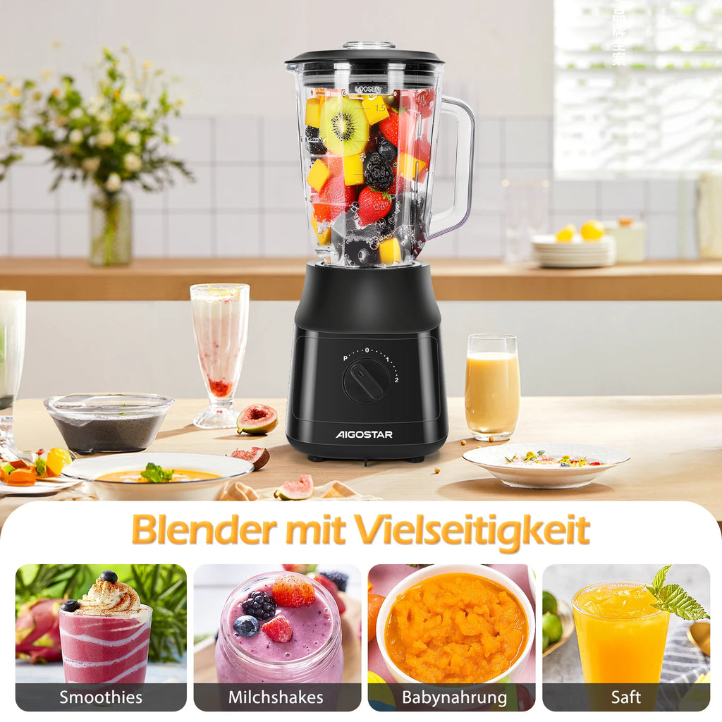 AIGOSTAR 600W Blender 1.5L – Glass Jar