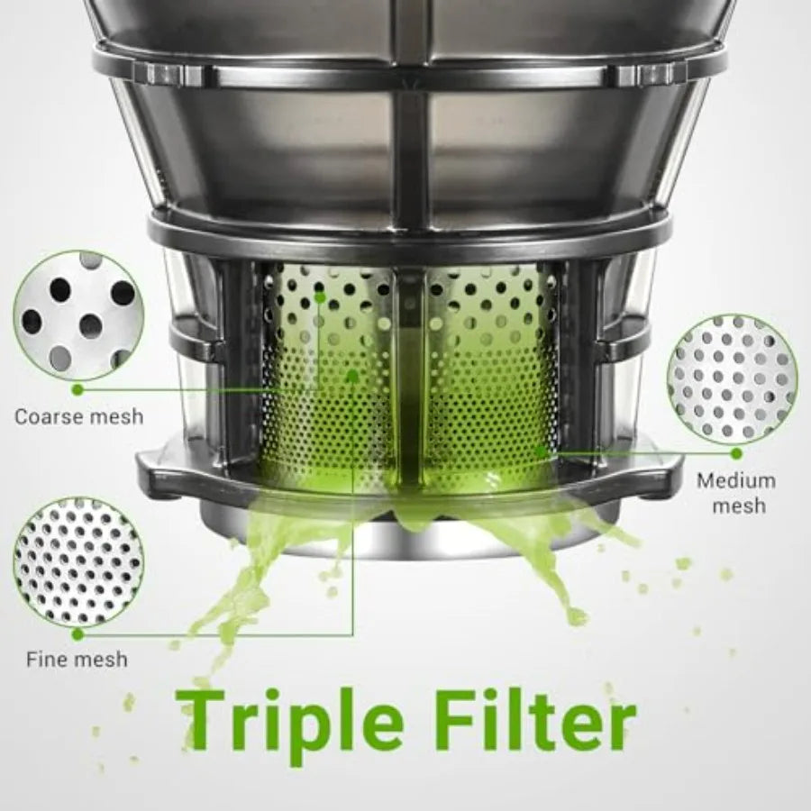 Cold Press Juicer <500ml 5.8” Self-Feeding Triple Strainers