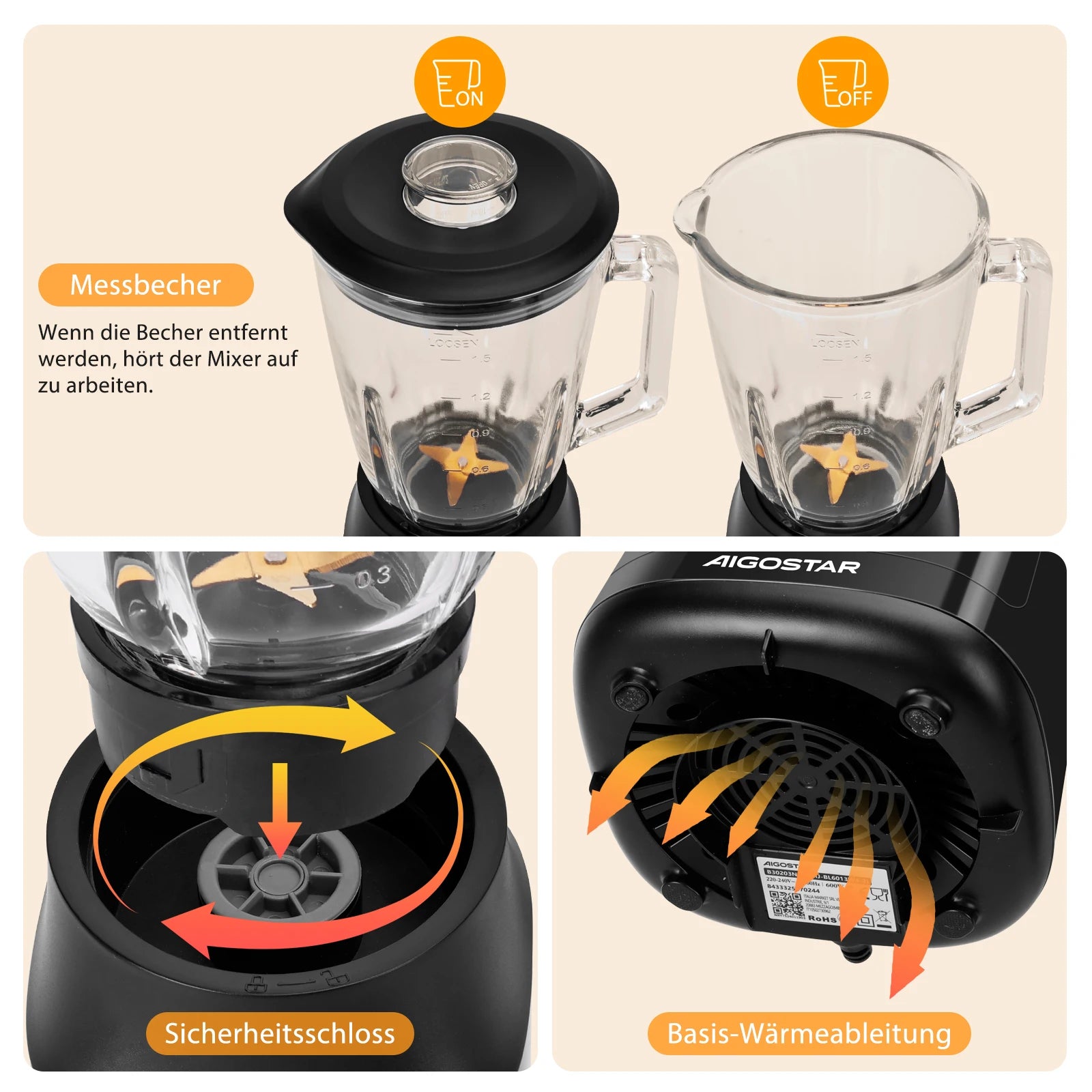 AIGOSTAR 600W Blender 1.5L – Glass Jar