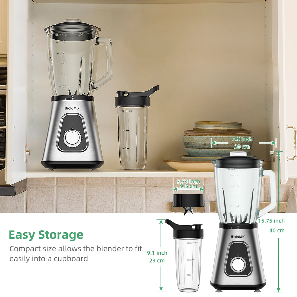 Biolomix 1300W Blender 1.5L 2-in-1 Glass Jar & Travel Cup