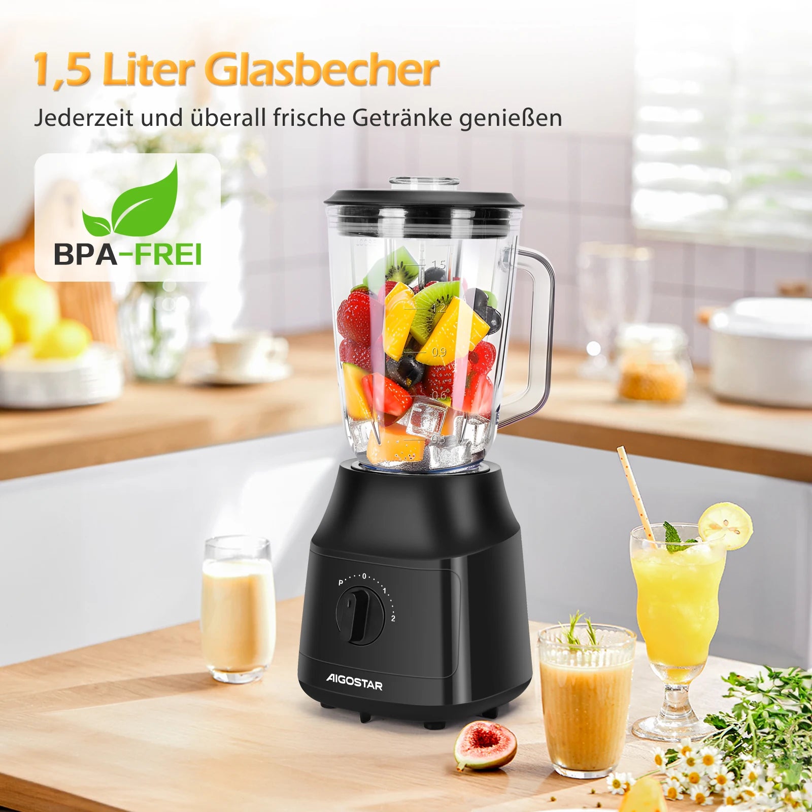 AIGOSTAR 600W Blender 1.5L – Glass Jar