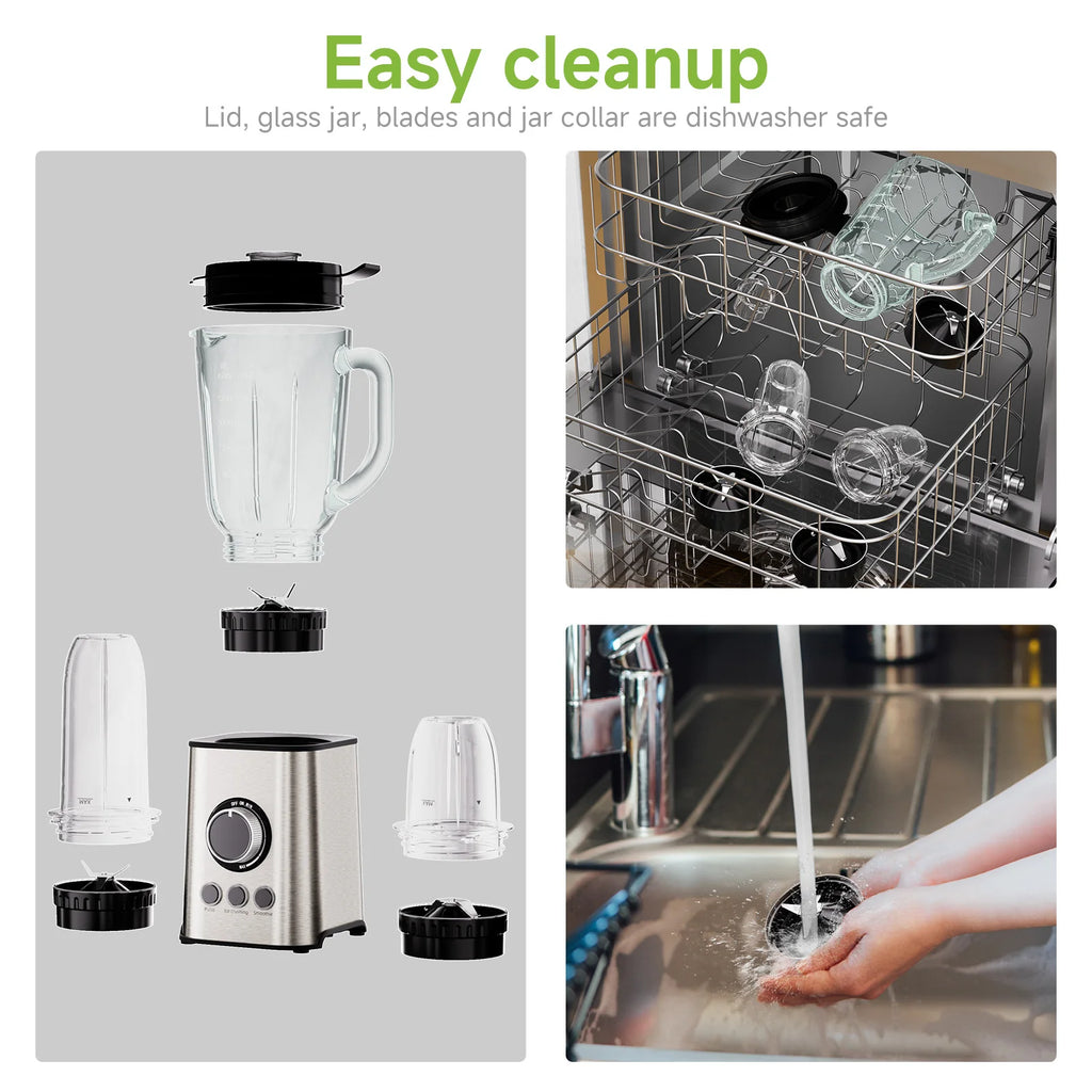 Biolomix 1300W Blender 1.5L 2 in 1 Glass Jar & Travel Cup