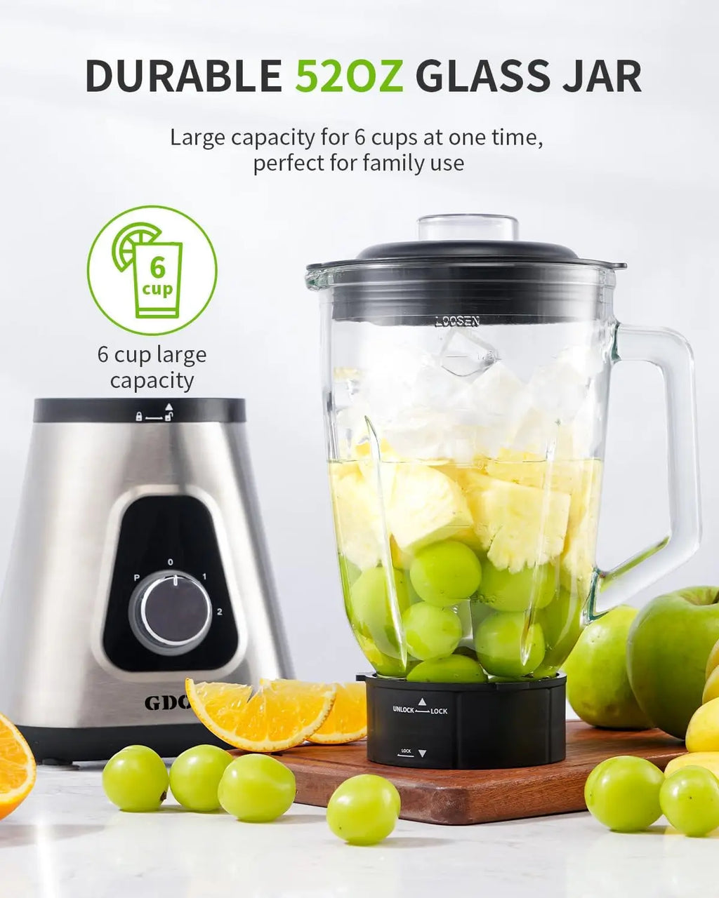 XMSJ 1200W Blender 3.3lb – 2-in-1 Glass Jar & Travel Cup