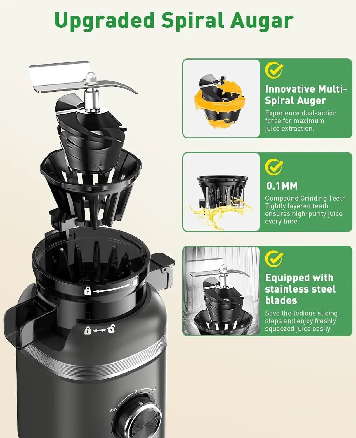 Next-Gen Cold Press Juicer with Built-in Blades