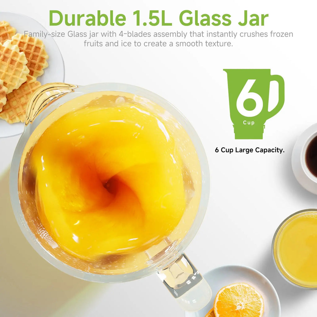 Biolomix 1300W Blender 1.5L 2 in 1 Glass Jar & Travel Cup