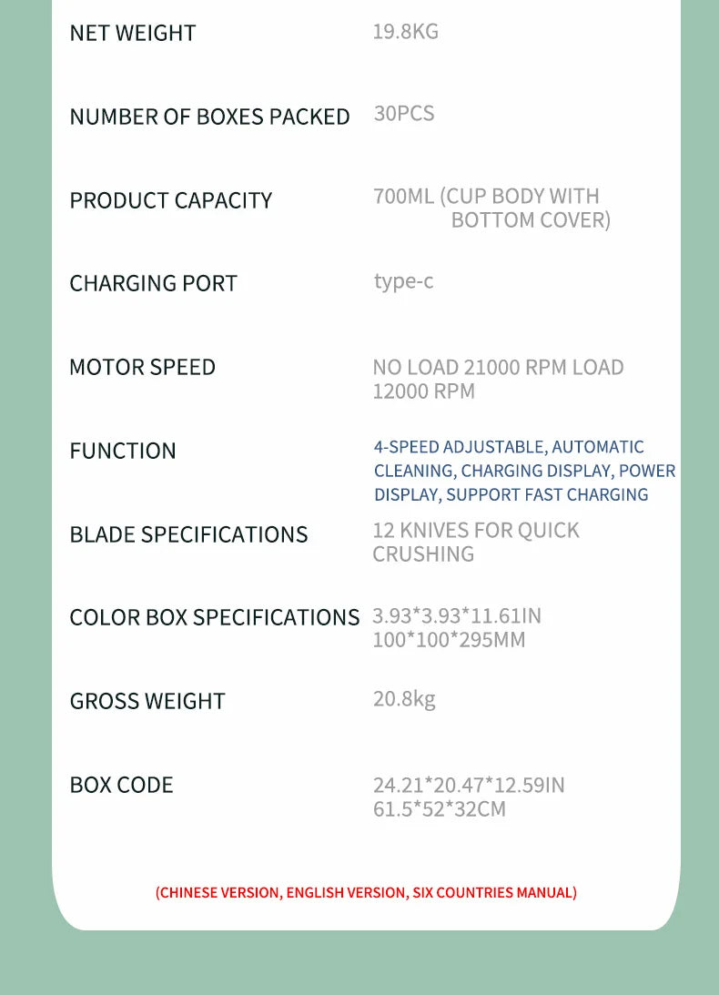 Large-Capacity Portable Smoothie Blender 700ml