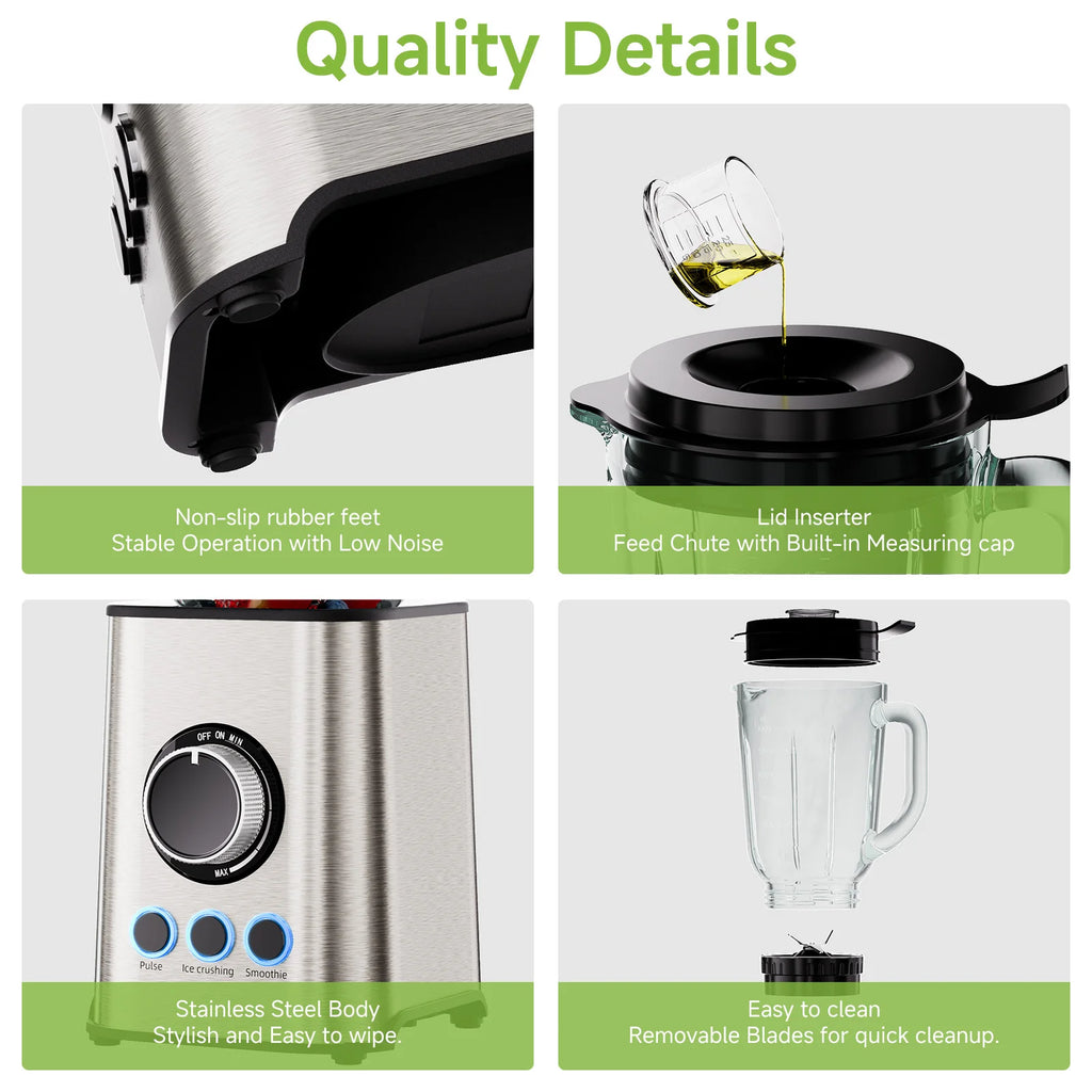 Biolomix 1300W Blender 1.5L 2 in 1 Glass Jar & Travel Cup