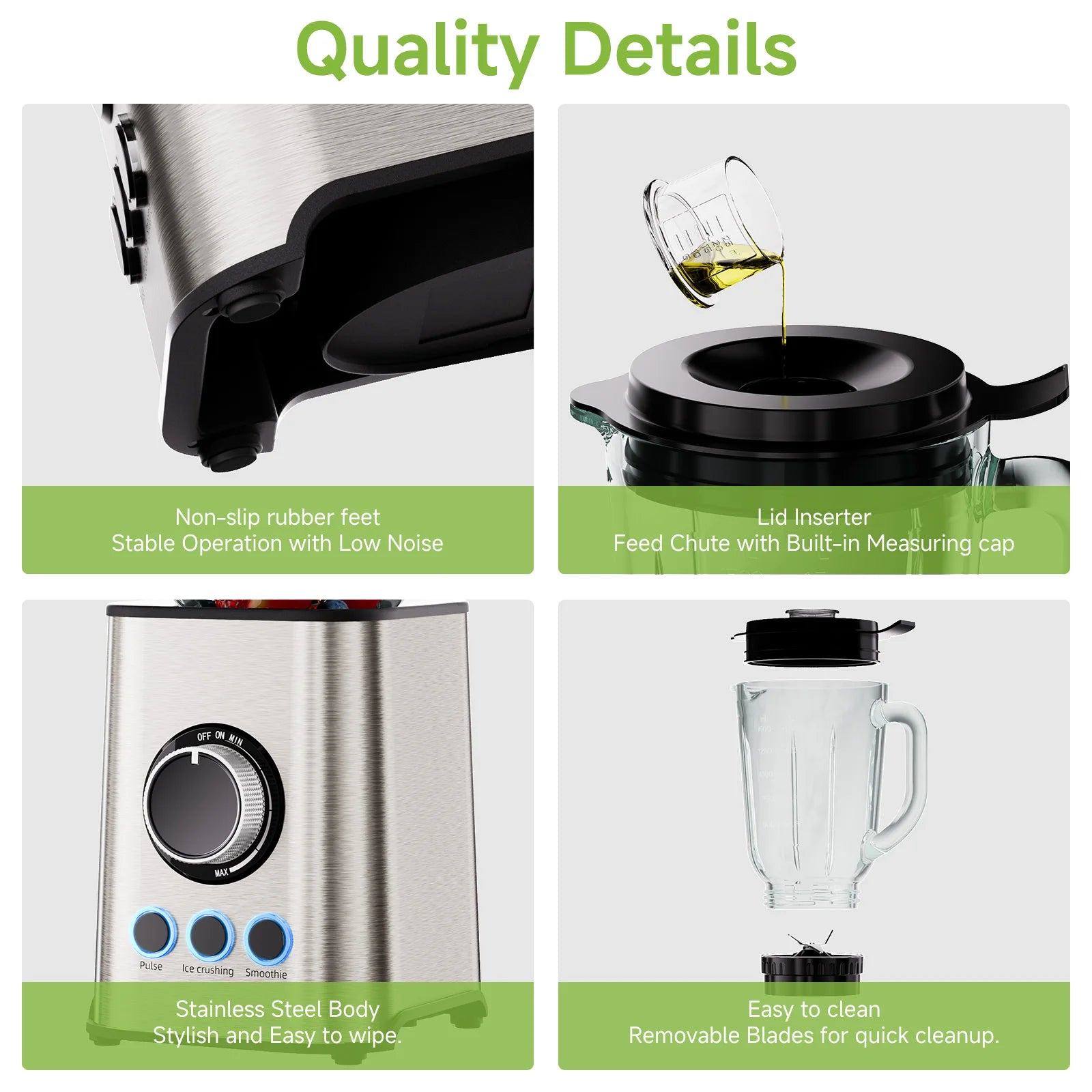 Biolomix 1300W Blender 1.5L 2 in 1 Glass Jar & Travel Cup