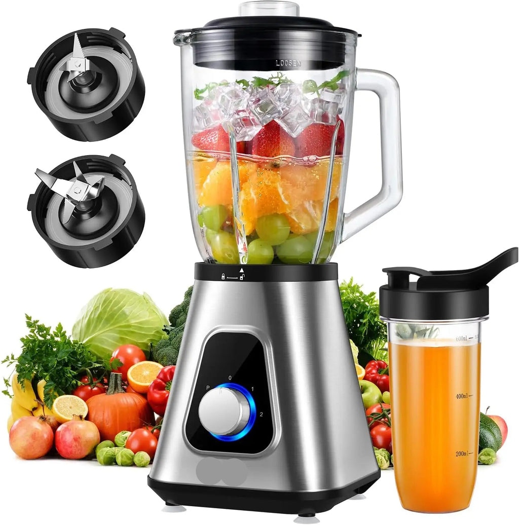 XMSJ 1200W Blender 3.3lb – 2-in-1 Glass Jar & Travel Cup